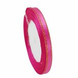 Satijn lint 6 mm fuchsia met goud lurex randje