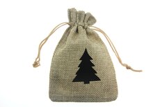 Jute look zakjes 9.5 x 13.5 cm kerstboom zwart