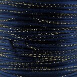 Satijn koord 2 mm donker blauw met goud draad
