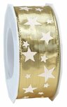 Lint met ijzerdraad goud metallic 4 cm breed met sterren 5 meter