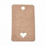 Kraft label 3 x 5 cm rechthoek met gestanst hartje 10 stuks