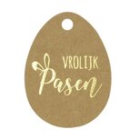 Kraft label paasei met goud metalic vrolijk pasen