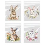 Cellofaan zakjes met plakstrip paashaas met bloemen mix 7 x 10 cm 10 stuks