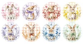 Ronde stickers geruit pasen mix 10 stuks