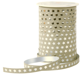 Krullint ster beige zilver print 10 meter