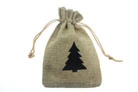 Jute look zakjes 9.5 x 13.5 cm kerstboom zwart