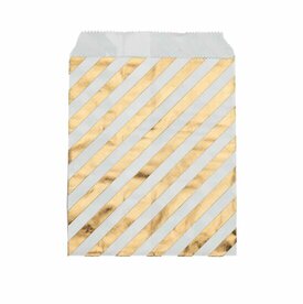 Papieren zakjes 13 x 18 cm wit met metallic gouden strepen 10 stuks