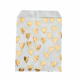 Papieren zakjes 13 x 18 cm wit met metallic gouden hartjes 10 stuks