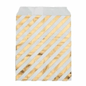 Papieren zakjes 16 x 24 cm wit met metallic gouden strepen 10 stuks