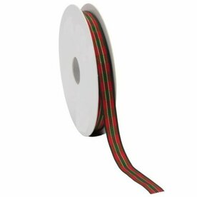 Schotse ruit lint 1 cm breed rood groen goud 15 meter rol