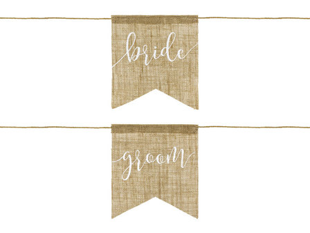 Jute stoel banner bride &amp; groom