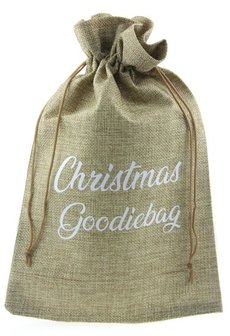 Jute look zakje 20 x 30 cm Christmas goodiebag wit