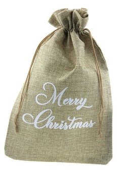 Jute look zakje 20 x 30 cm merry christmas wit