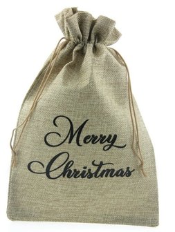 Jute look zakje 20 x 30 cm merry christmas zwart