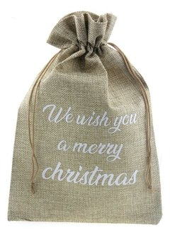 Jute look zakje 20 x 30 cm we wish you a merry christmas wit