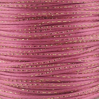 Satijn koord 2 mm roze met goud draad