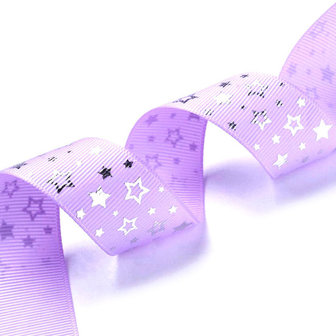 Grosgrain lint 25 mm breed lavendel zilveren ster