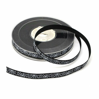 Grosgrain lint 1 cm zwart met wit spinnenweb 5 meter