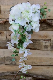 Zijden bruidsboeket waterval phalaenopsis orchidee wit