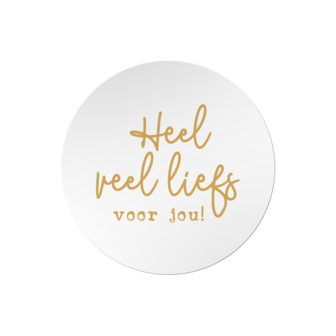 Ronde stickers veel liefs voor jou wit goud metalic tekst 10 stuks