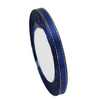 Satijn lint 6 mm blauw met goud lurex randje