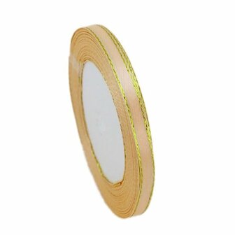 Satijn lint 6 mm licht goud met goud lurex randje