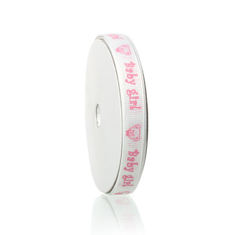 Grosgrain lint Baby girl met beertje 12 mm