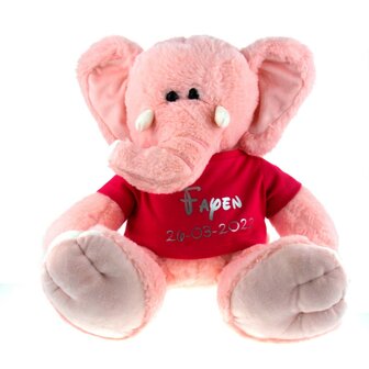 Knuffel olifant roze met naam en geboortedatum 