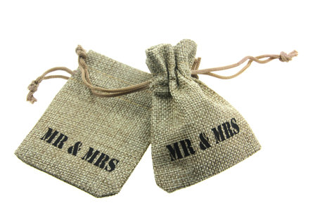 Jute zakjes MR &amp; MRS 7 x 9 cm