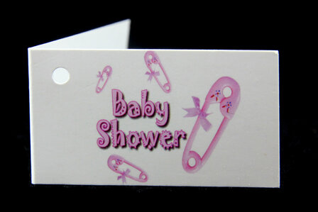 Kaartjes geboortebedankjes babyshower veiligheidsspeld roze