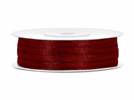 Satijn lint 3 mm breed bordeaux rood 90 meter rol