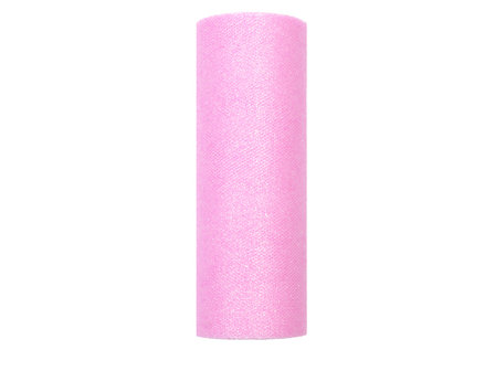 Tule lint roze glitter 15 cm breed