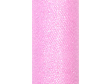 Tule lint roze glitter 15 cm breed