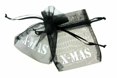 Organza zakjes zwart met wit x-mas 7.5 x 10 cm