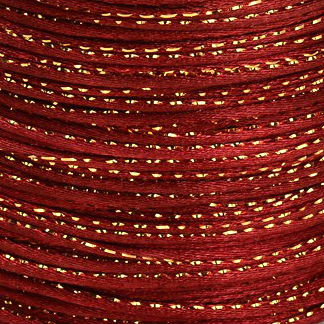 Satijnkoord 2 mm bordeaux rood met goud draad