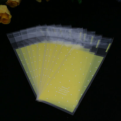 Cellofaan zakjes geel met witte stipjes 5 x 13 cm 10 stuks