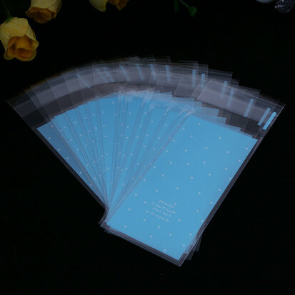 Cellofaan zakjes blauw met witte stipjes 5 x 13 cm 10 stuks