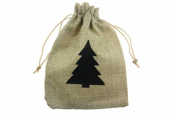 Jute look zakjes 13 x 18 cm kerstboom zwart