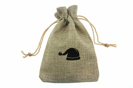 Jute look zakjes 9.5 x 13.5 cm kerstman muts zwart