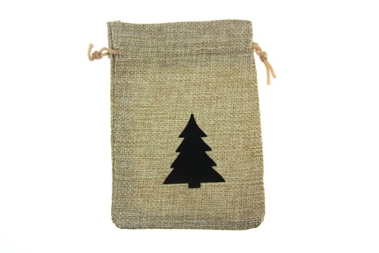 Jute look zakjes 9.5 x 13.5 cm kerstboom zwart