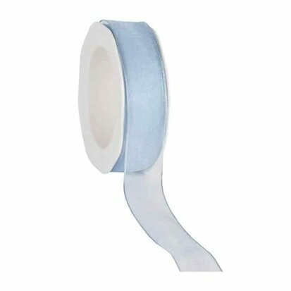 Organza lint licht blauw met ijzerdraad 25 mm breed