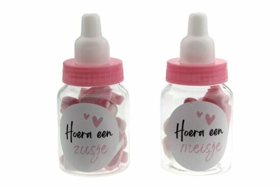 Geboortebedankjes roze papfles sticker