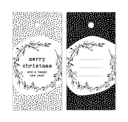 Label zwart wit merry christmas and a happy new year