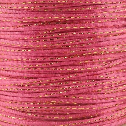 Satijn koord 2 mm bubblegum roze met goud draad