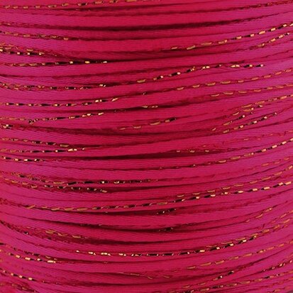 Satijn koord 2 mm fuchsia met goud draad