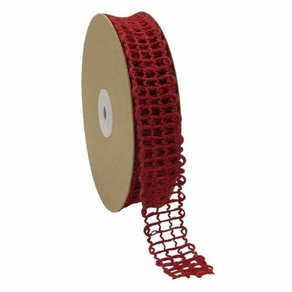 Jute lint rood met ijzerdraad 2.5 cm breed 10 meter rol