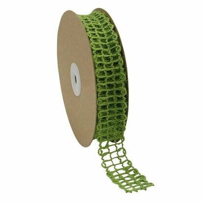 Jute lint groen met ijzerdraad 2.5 cm breed 10 meter rol