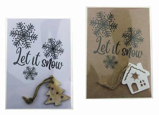 Kaart let it snow met houten hanger