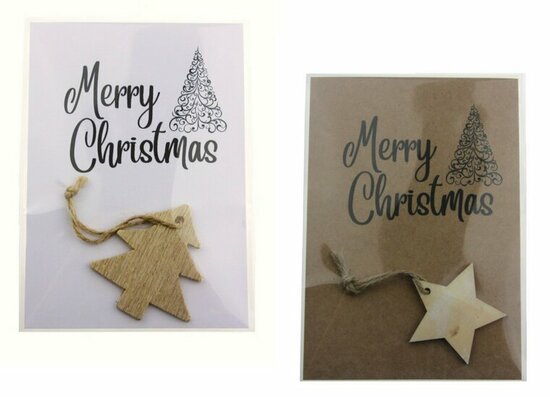 Kaart merry christmas met houten hanger