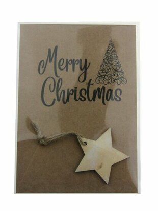 Kaart merry christmas met houten hanger